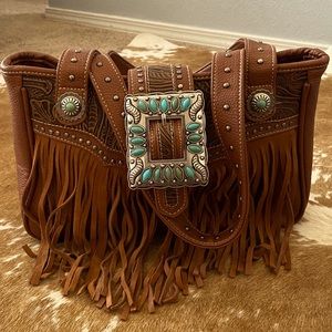 Trinity West Turquoise Concho Fringe Shoulder Bag